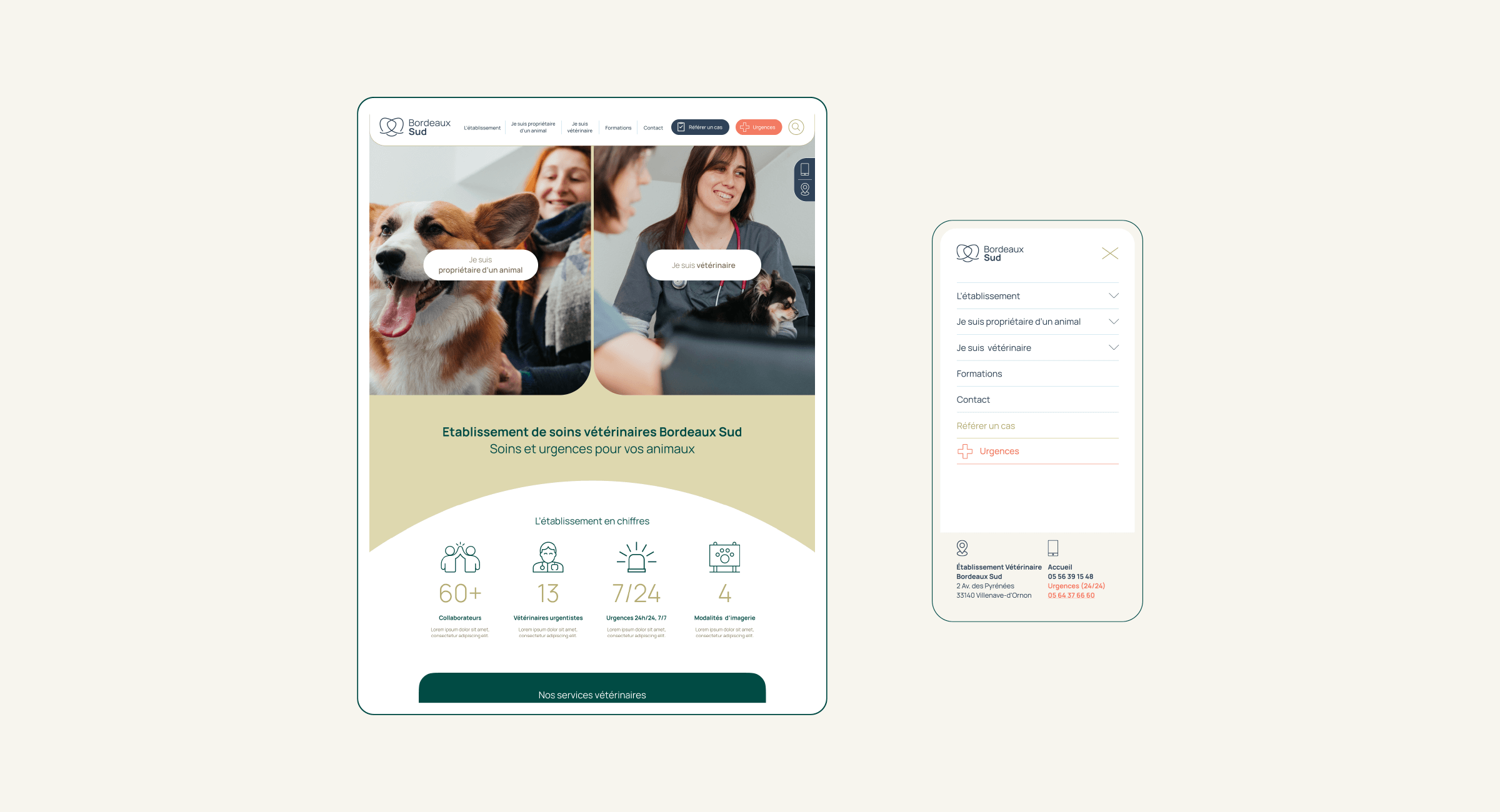 Site internet sur mesure reflétant l'identité visuelle vétérinaire Bordeaux Sud